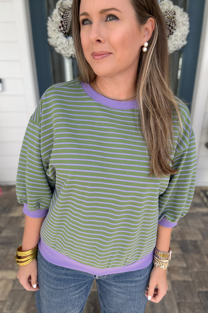 Lavender Fields Pullover Stripe Sweatshirt