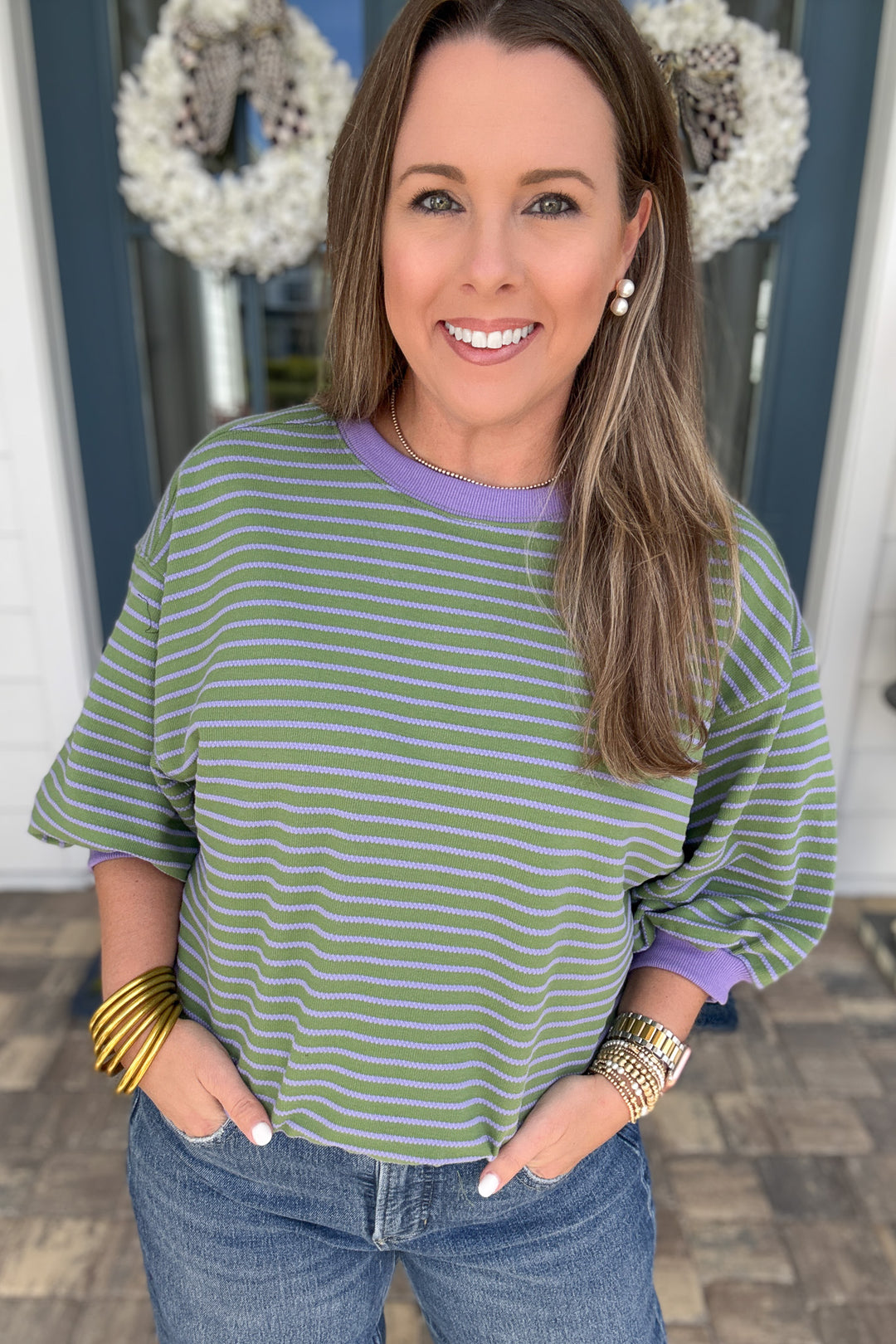 Lavender Fields Pullover Stripe Sweatshirt