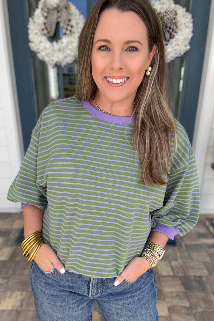 Lavender Fields Pullover Stripe Sweatshirt