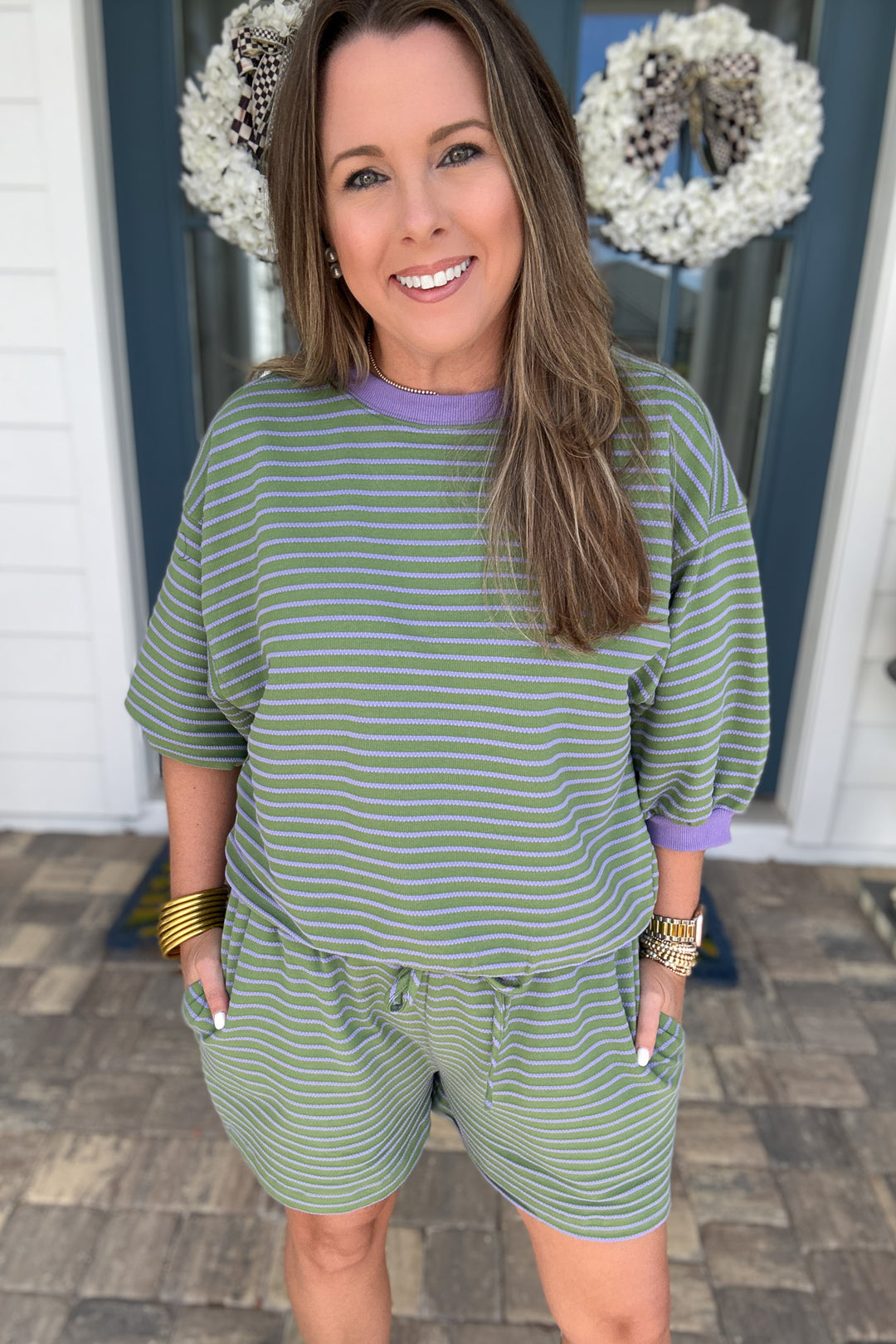 Lavender Fields Pullover Stripe Sweatshirt