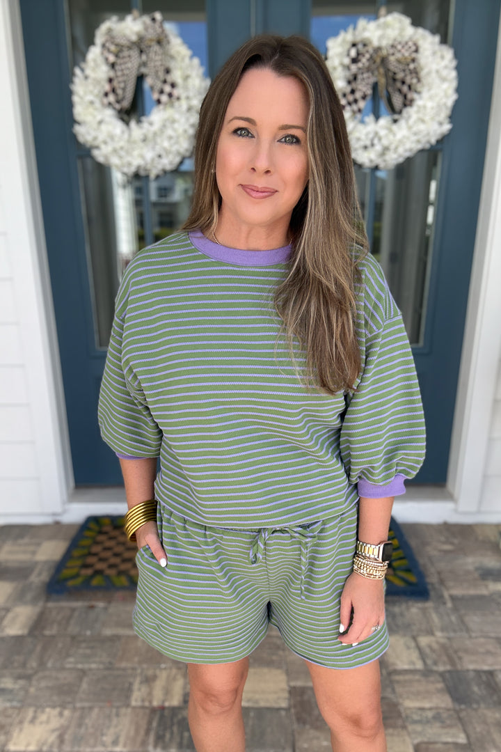 Lavender Fields Pullover Stripe Sweatshirt