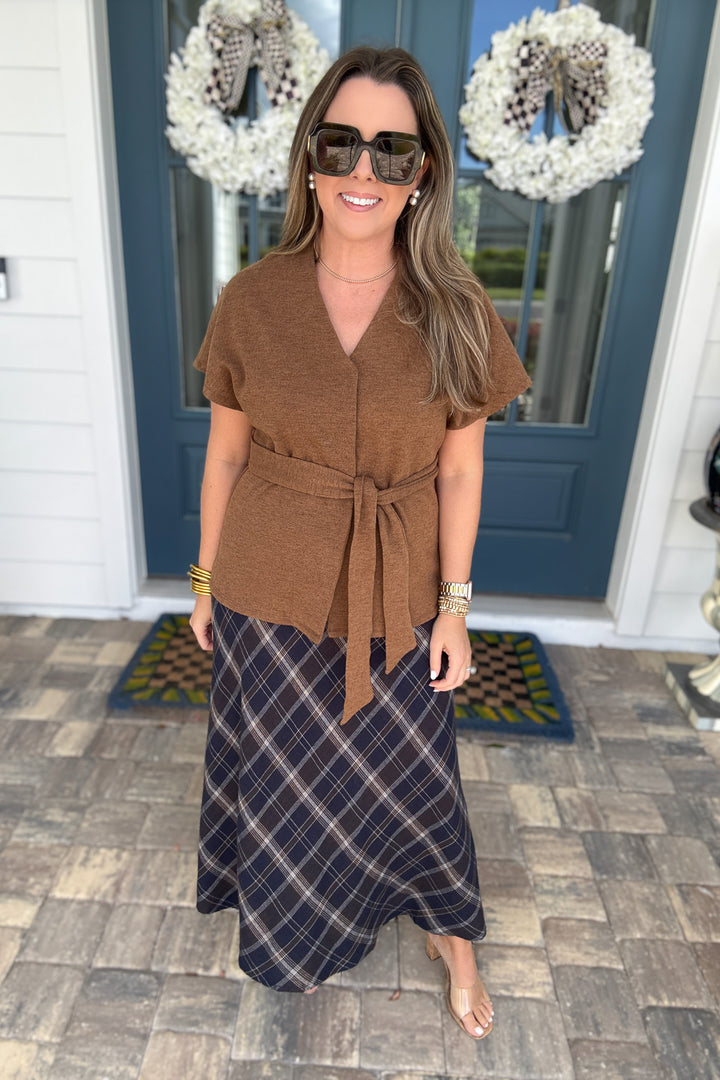 Effortless Elegance Belted Top - Mocha