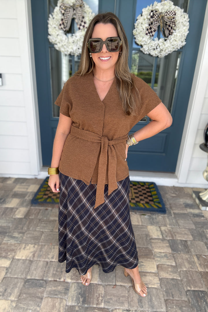 Effortless Elegance Belted Top - Mocha