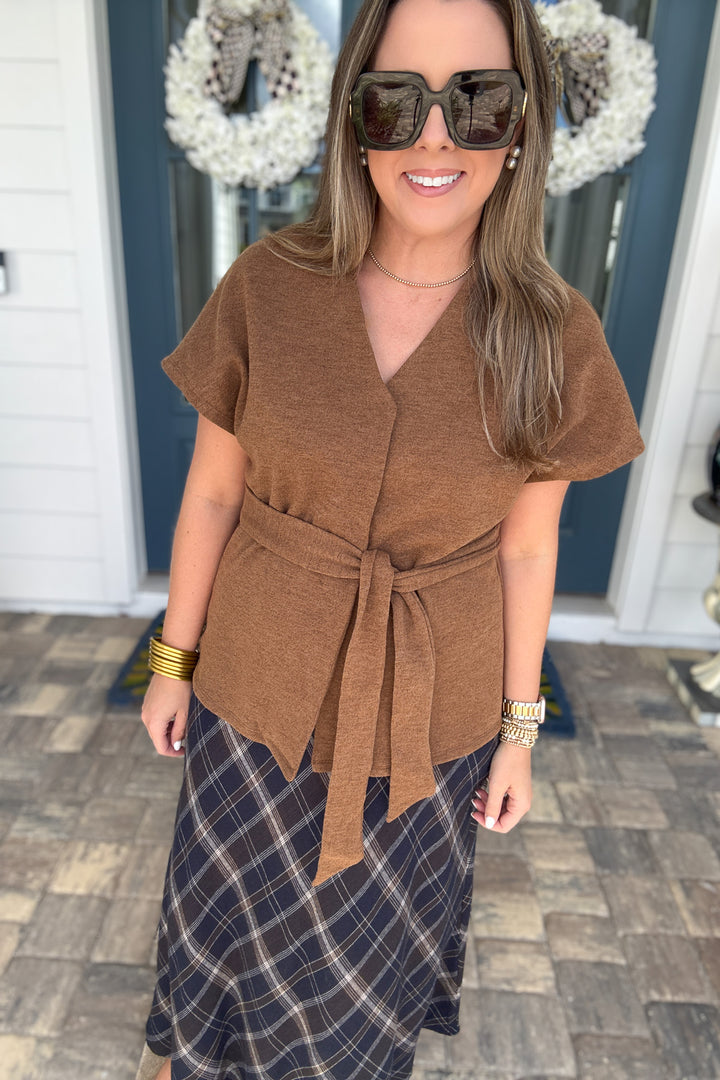 Effortless Elegance Belted Top - Mocha