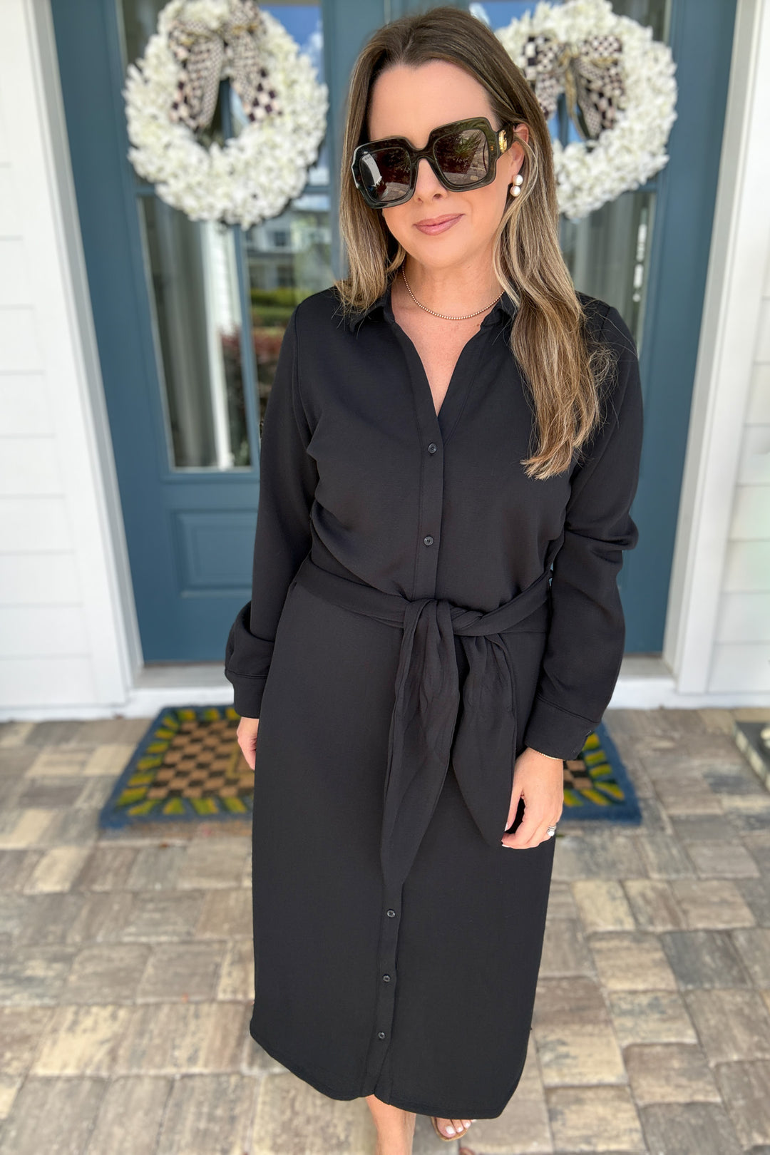 SPANX AirEssentials® Tie-Waist Midi Shirt Dress - Very Black