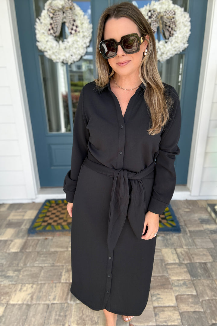 SPANX AirEssentials® Tie-Waist Midi Shirt Dress - Very Black
