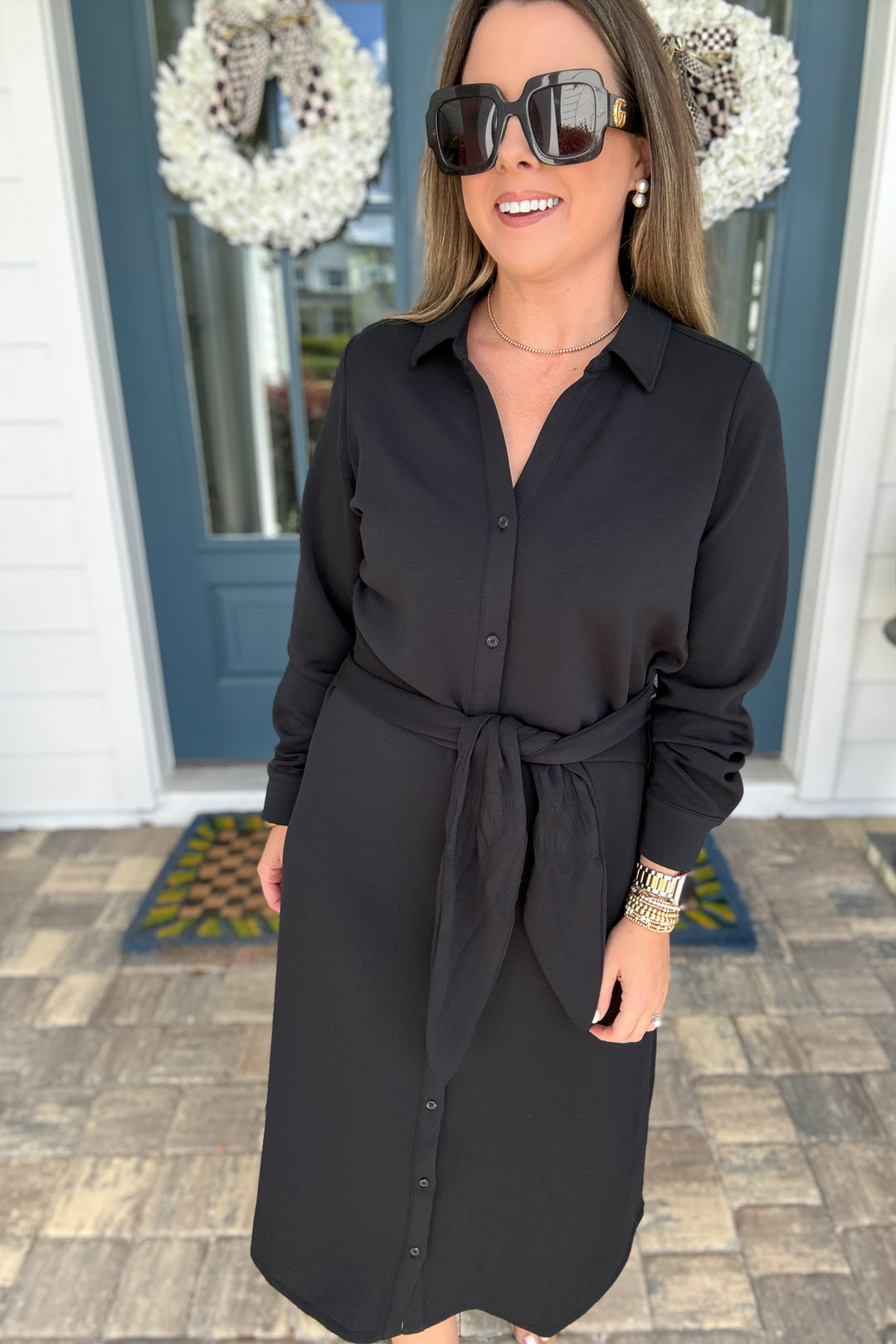 SPANX AirEssentials® Tie-Waist Midi Shirt Dress - Very Black