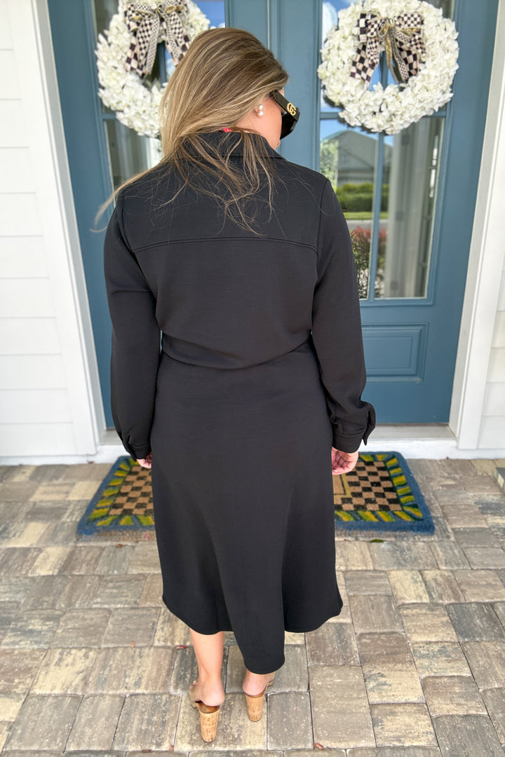SPANX AirEssentials® Tie-Waist Midi Shirt Dress - Very Black