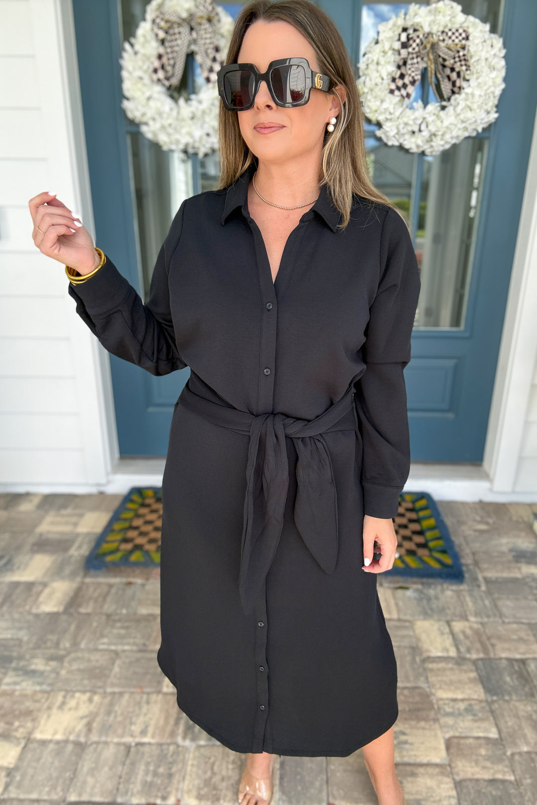 SPANX AirEssentials® Tie-Waist Midi Shirt Dress - Very Black