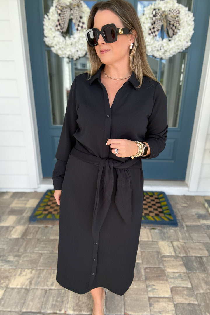 SPANX AirEssentials® Tie-Waist Midi Shirt Dress - Very Black