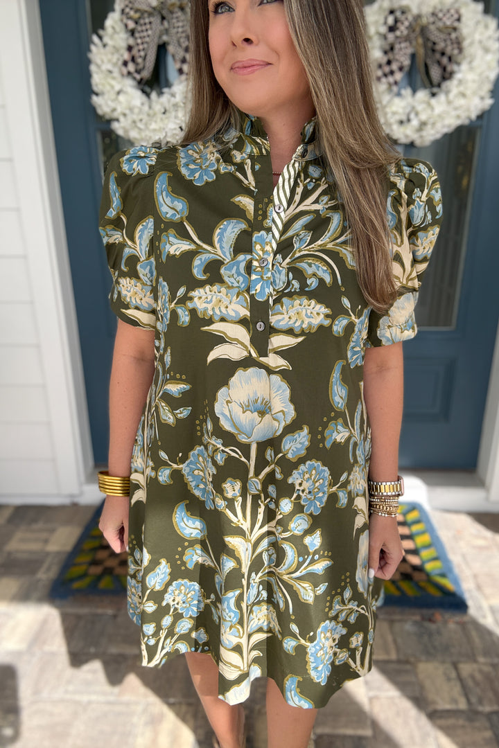 Heirloom Floral Mini Dress - Olive