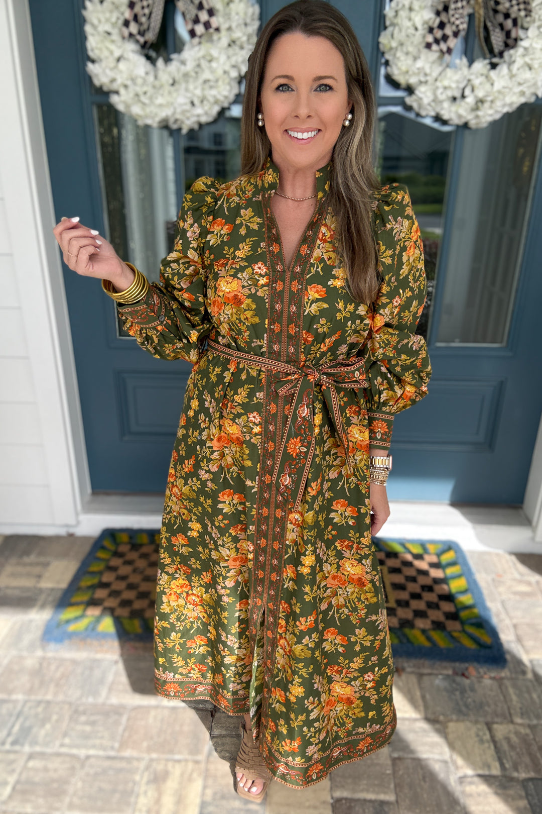 Olive Blossom Midi Dress