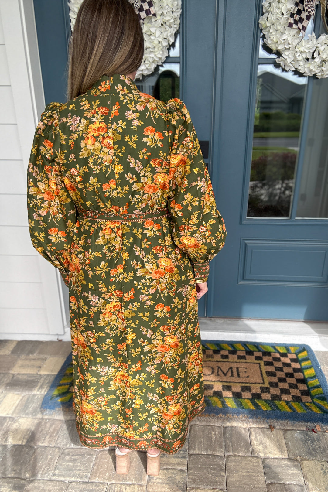 Olive Blossom Midi Dress
