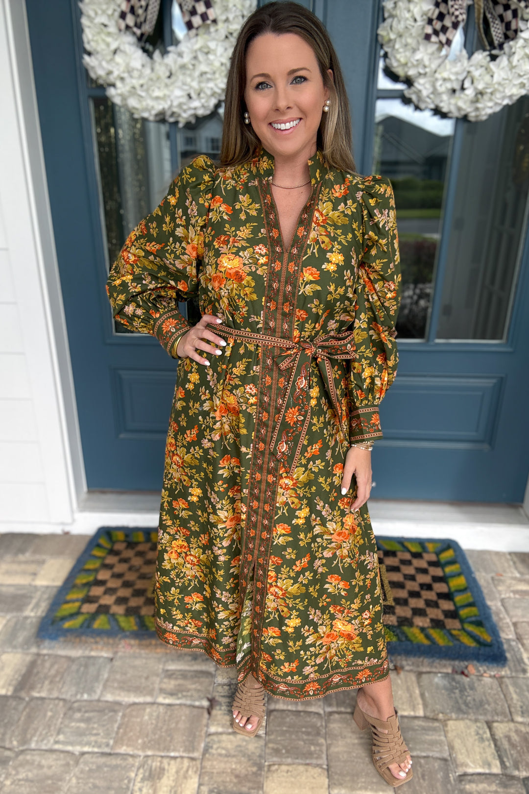 Olive Blossom Midi Dress