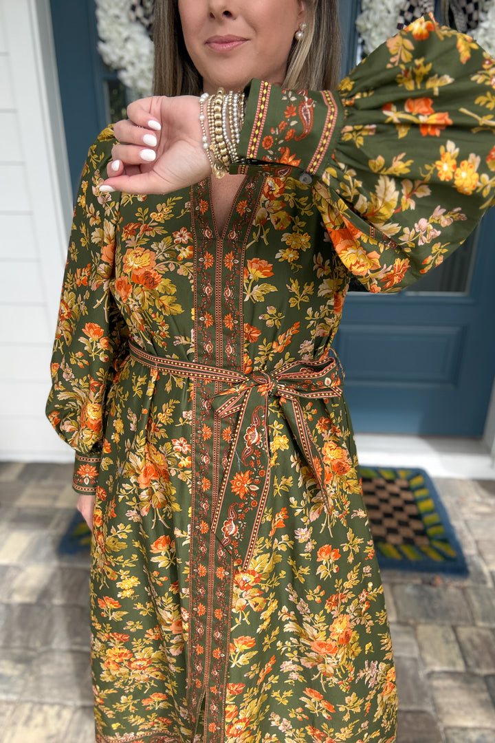 Olive Blossom Midi Dress