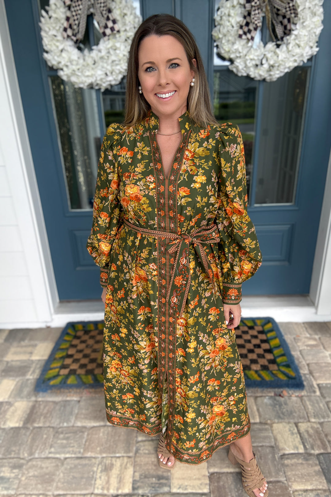 Olive Blossom Midi Dress