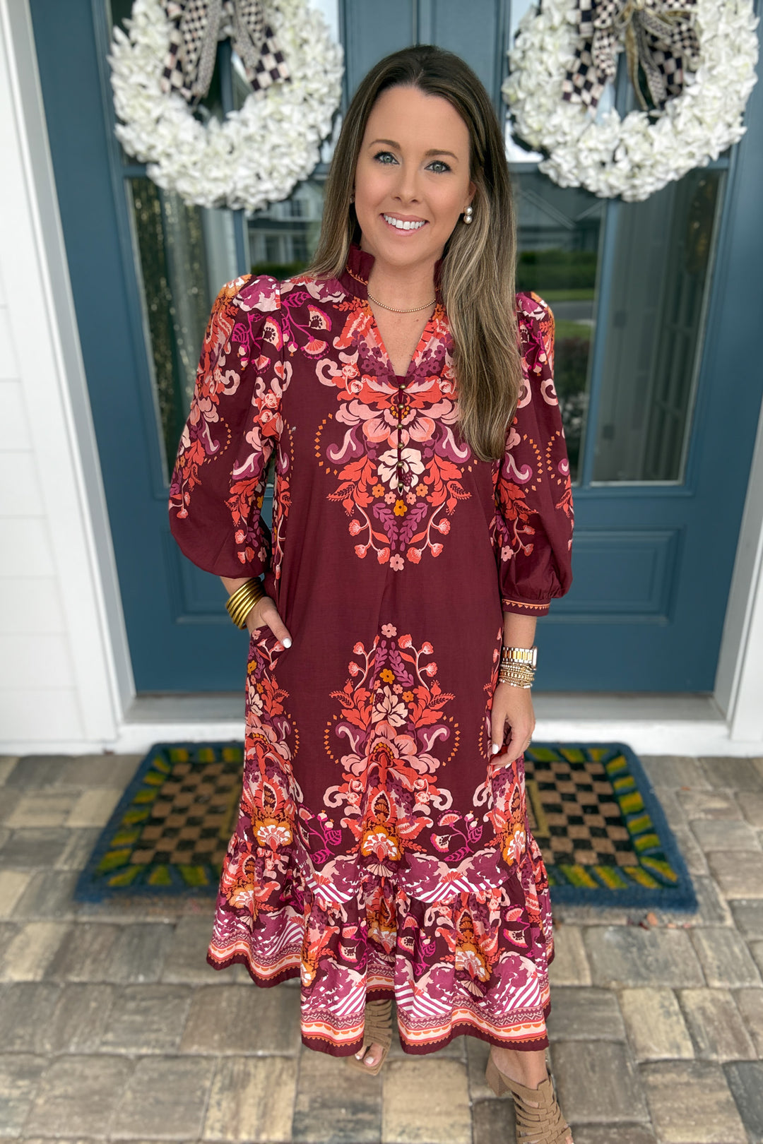 Enchanted Autumn Midi Dress - Burgundy