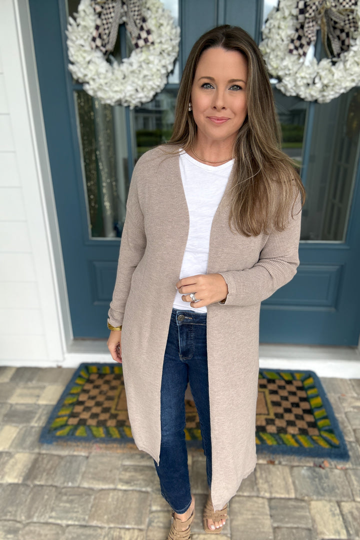 Ribbed Right Long Cardigan - Oatmeal
