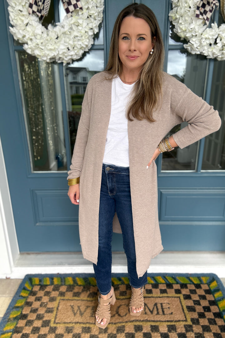 Ribbed Right Long Cardigan - Oatmeal