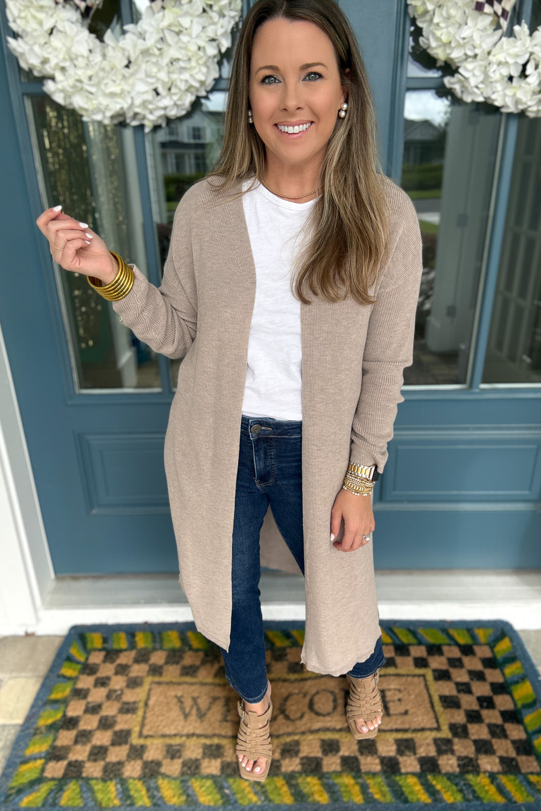 Ribbed Right Long Cardigan - Oatmeal
