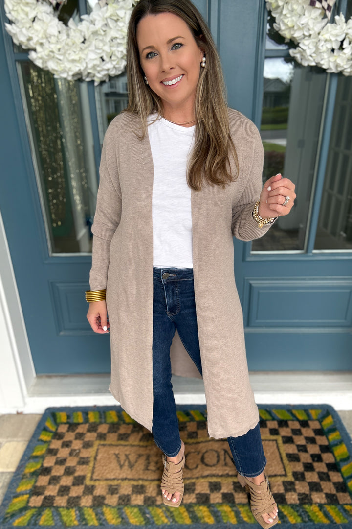 Ribbed Right Long Cardigan - Oatmeal