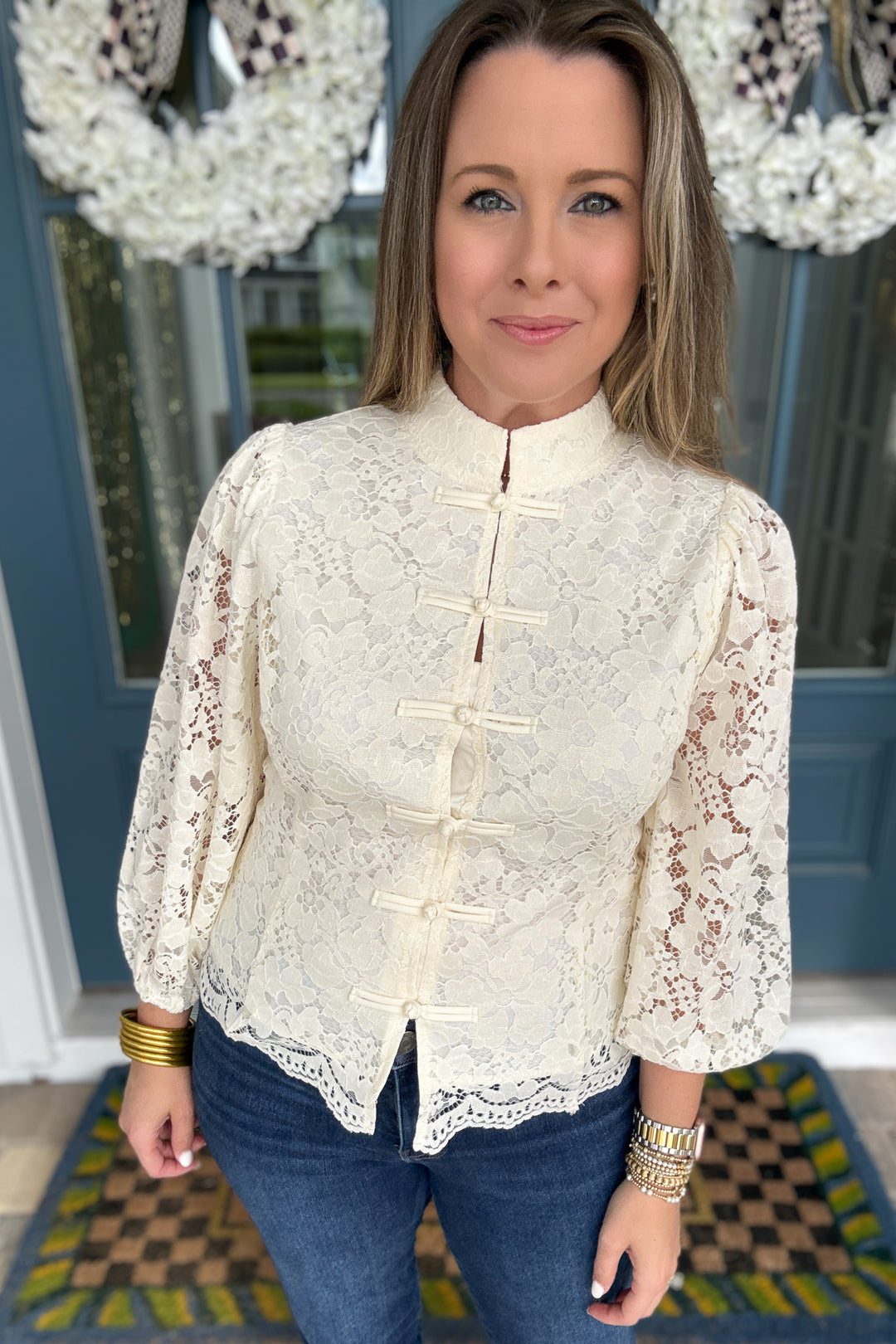 Ivory Elegance Button Up Lace Top