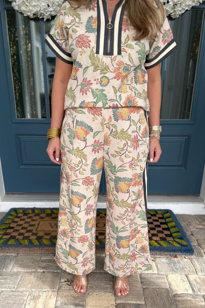 Bloom in Motion Wide Leg Pants  - Oatmeal