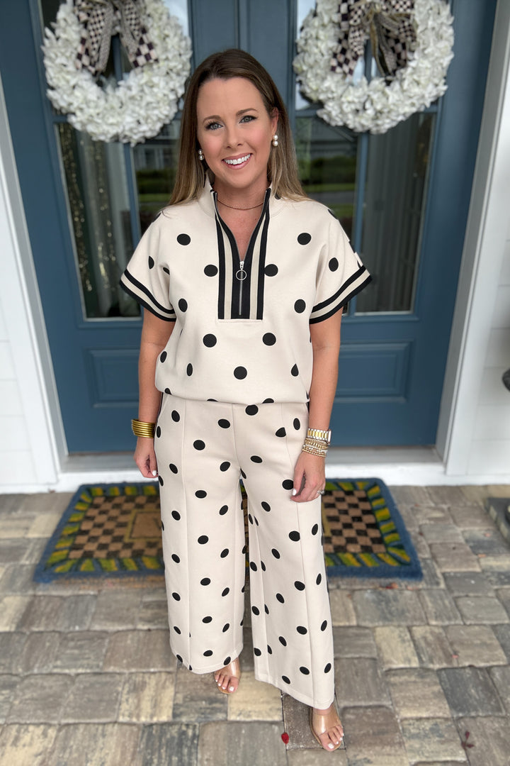 Dot & Dash Wide Leg Pants  - Oatmeal/Black