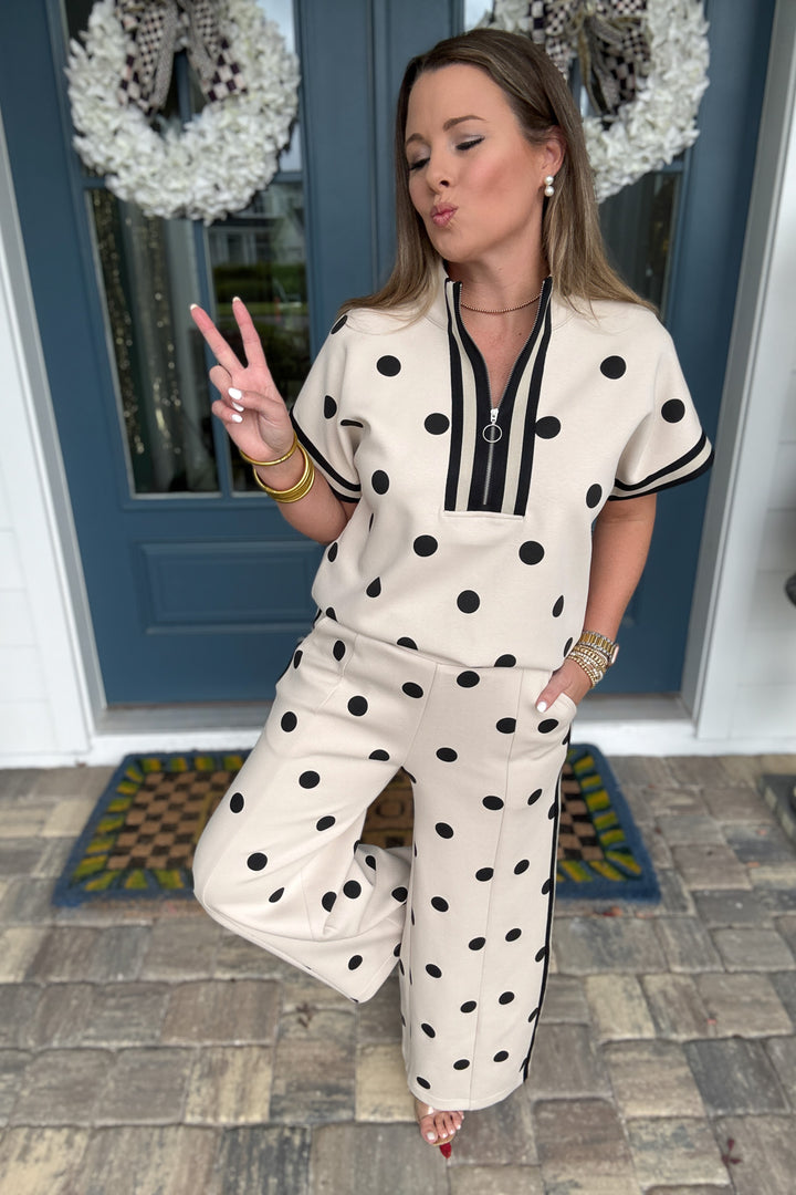 Dot & Dash Wide Leg Pants  - Oatmeal/Black