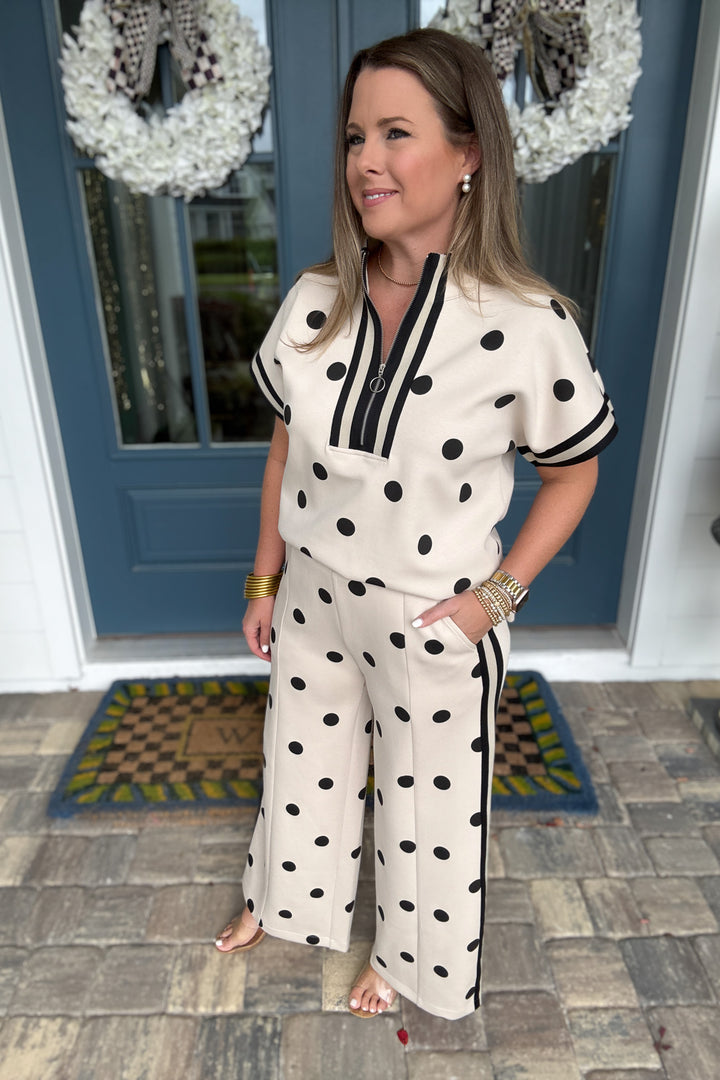 Dot & Dash Wide Leg Pants  - Oatmeal/Black
