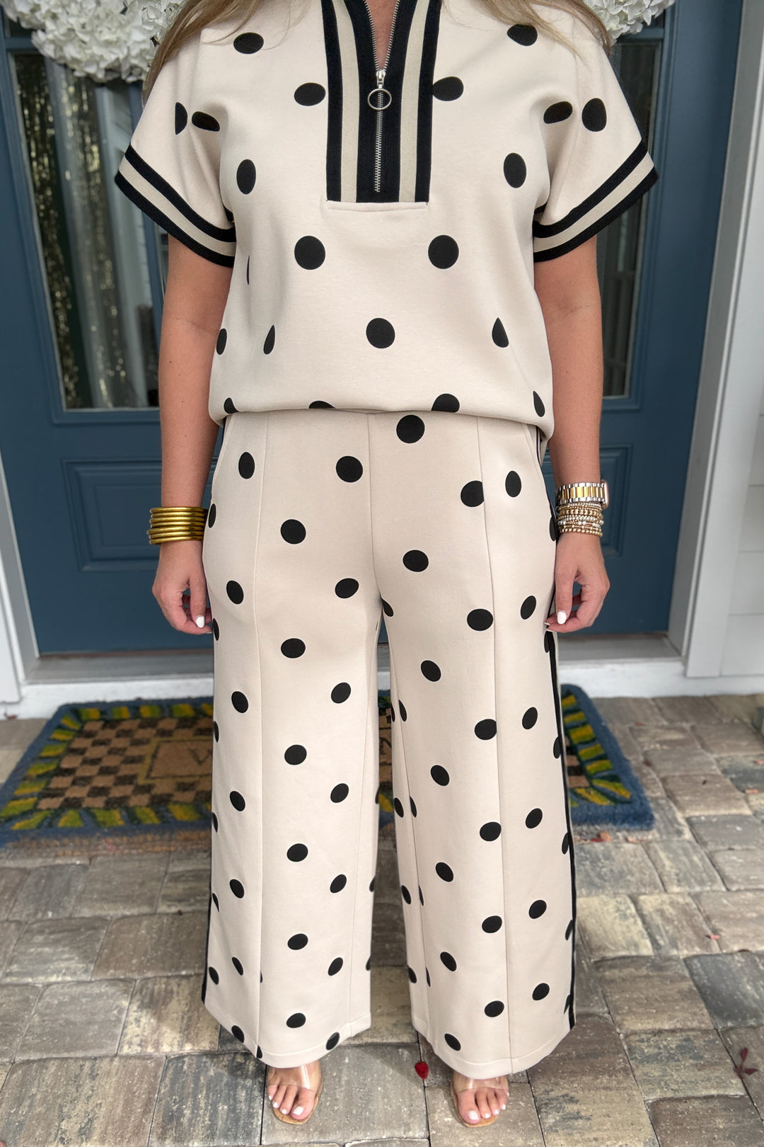 Dot & Dash Wide Leg Pants  - Oatmeal/Black