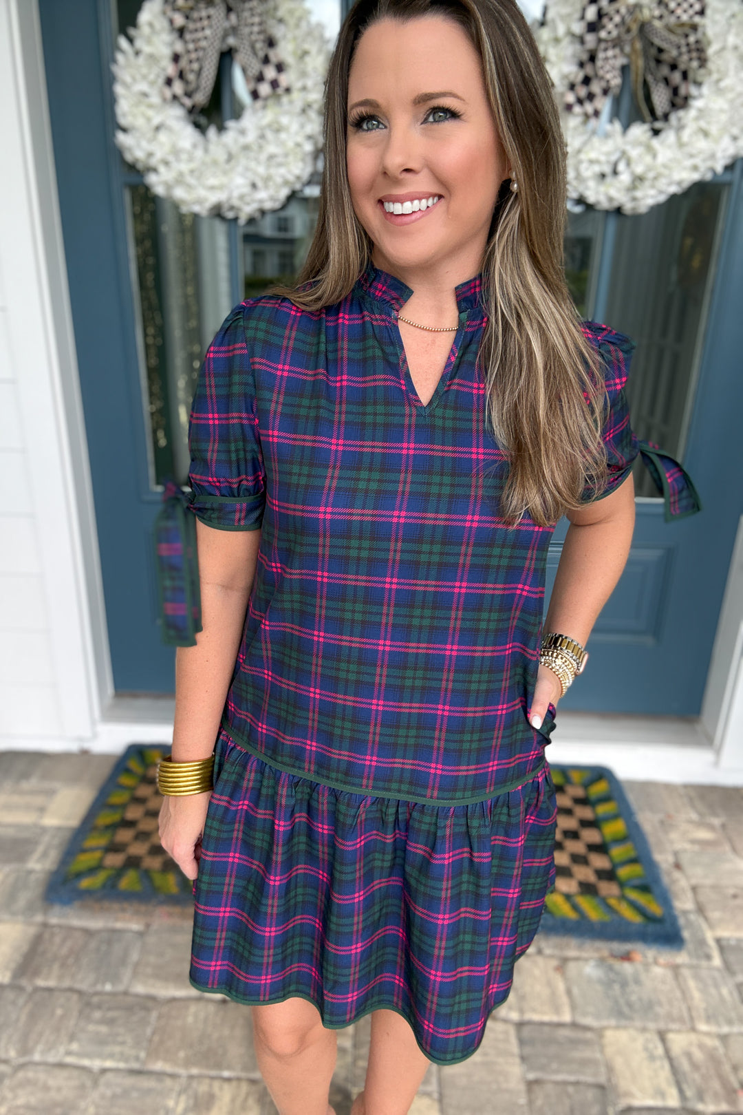 Evelyn Dress - Navy Plaid