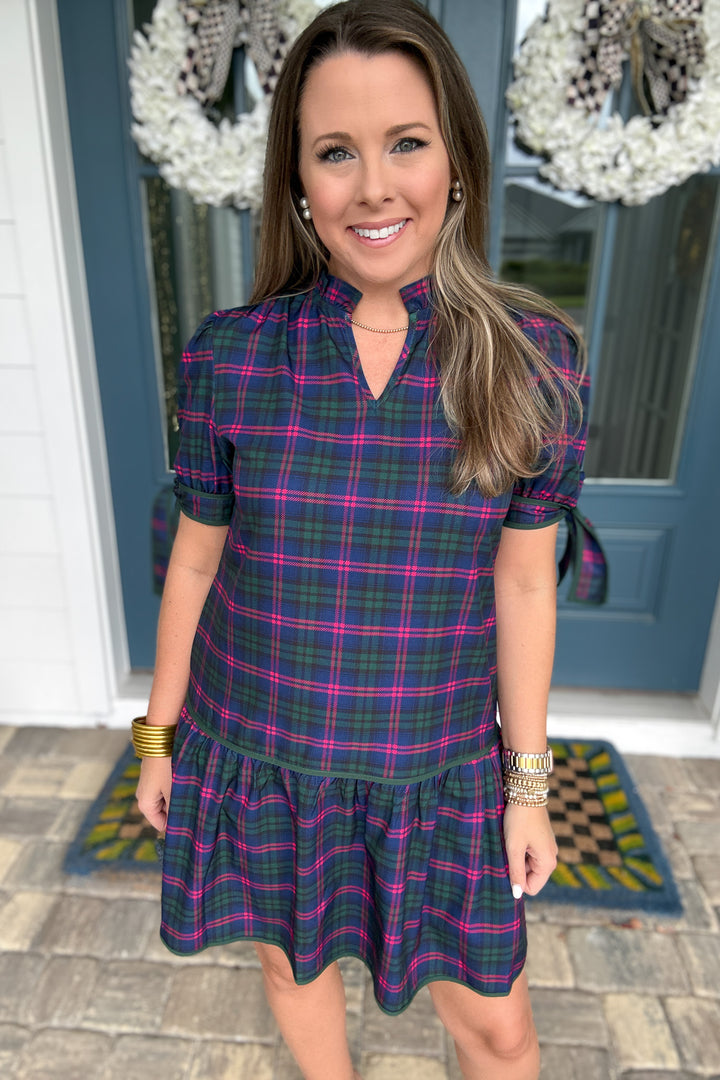 Evelyn Dress - Navy Plaid