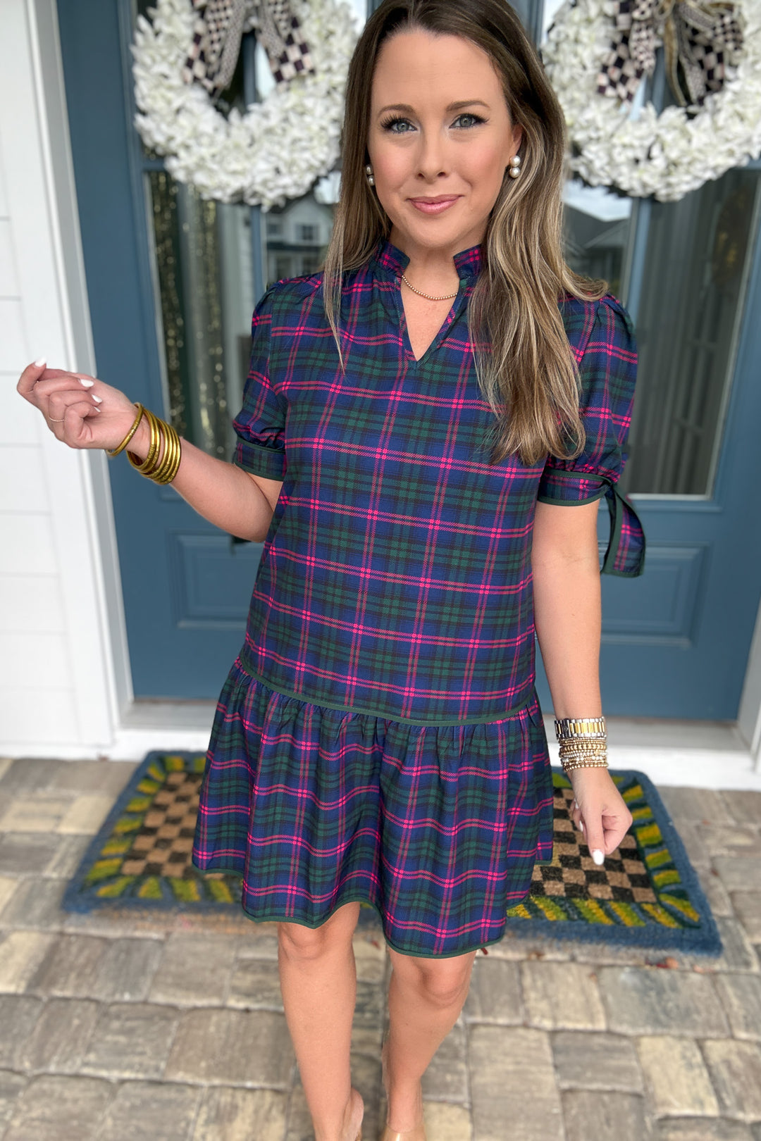 Evelyn Dress - Navy Plaid