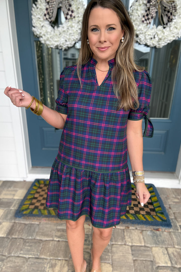 Evelyn Dress - Navy Plaid