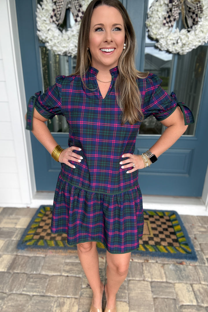 Evelyn Dress - Navy Plaid