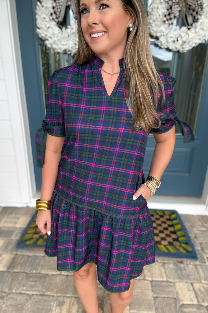 Evelyn Dress - Navy Plaid