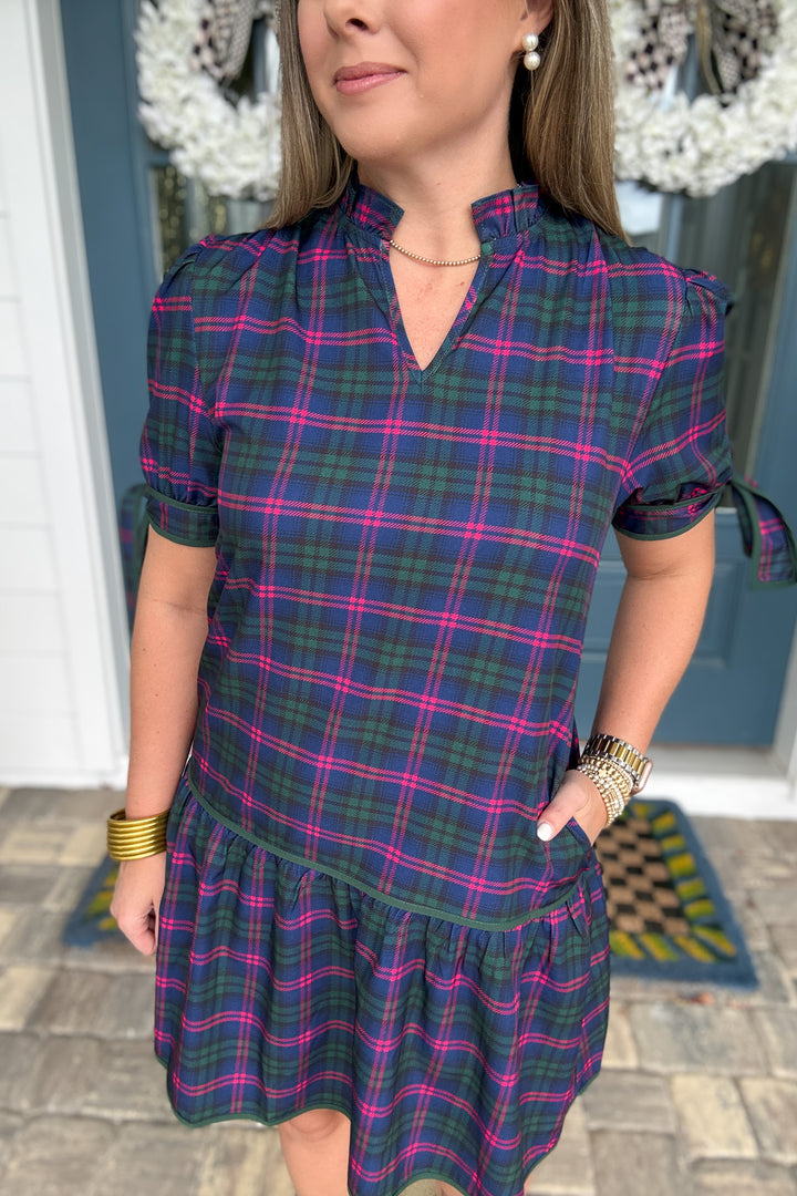 Evelyn Dress - Navy Plaid