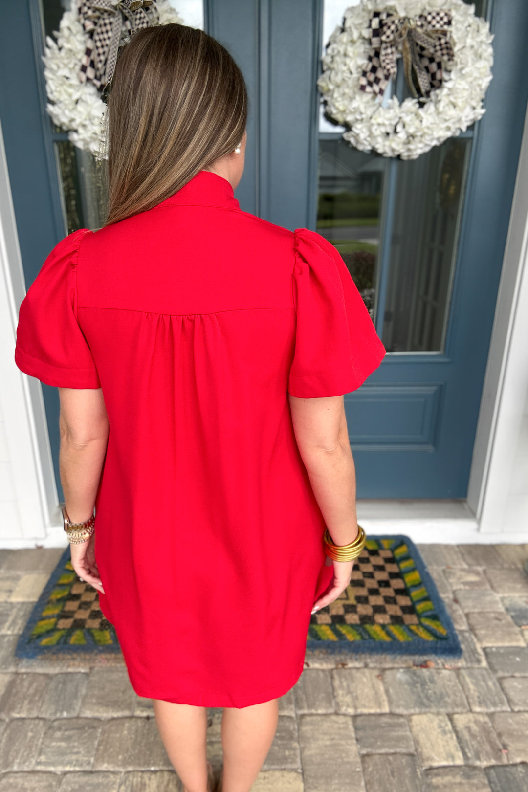 A Very Merry Bow Neck Mini Dress - Red