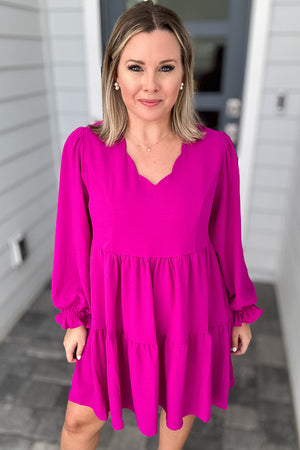 Sweetly Scalloped Dress - Magenta