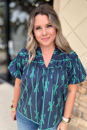 Pretty In A Bow Blouse - Navy