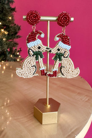 Beaded Christmas Dog Earrings