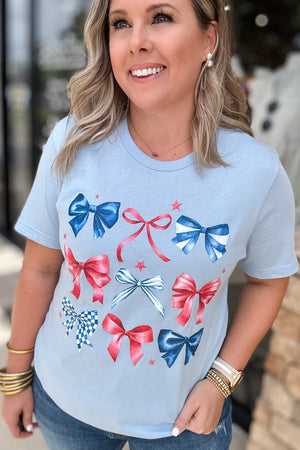 Red White & Bows Light Blue Tee