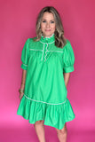 Preppy Ruffle Dress - Kelly Green