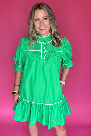 Preppy Ruffle Dress - Kelly Green