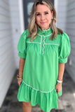 Preppy Ruffle Dress - Kelly Green