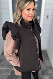 Ruffled Up Quilted Vest - Black