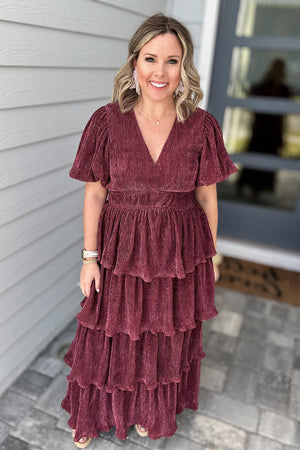 Sparkle And Shine Tiered Maxi Dress - Sangria