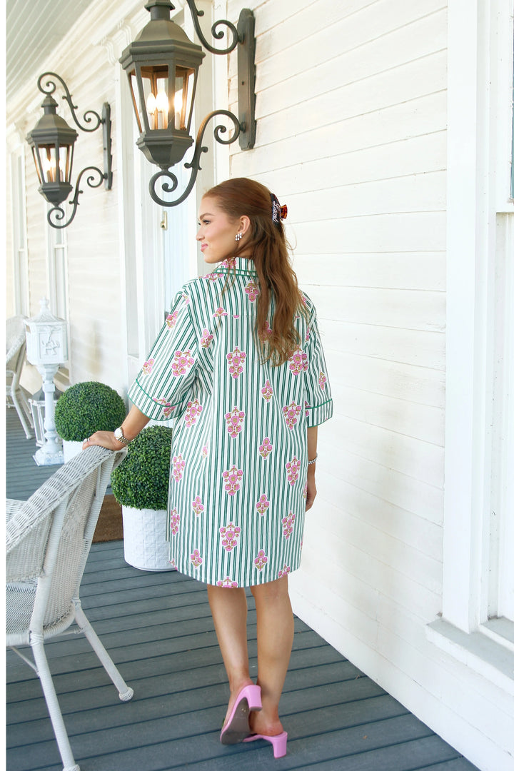 Karlie: Stripe Floral Shirt Dress Piping