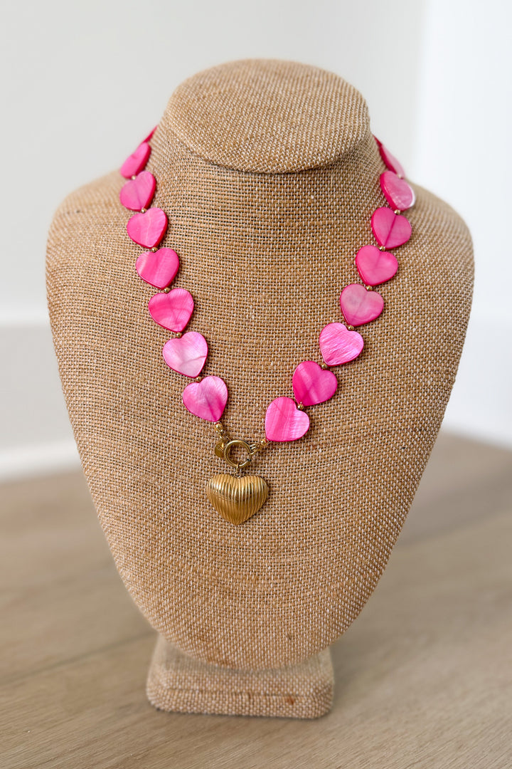 Golden Love Necklace - Pink Hearts